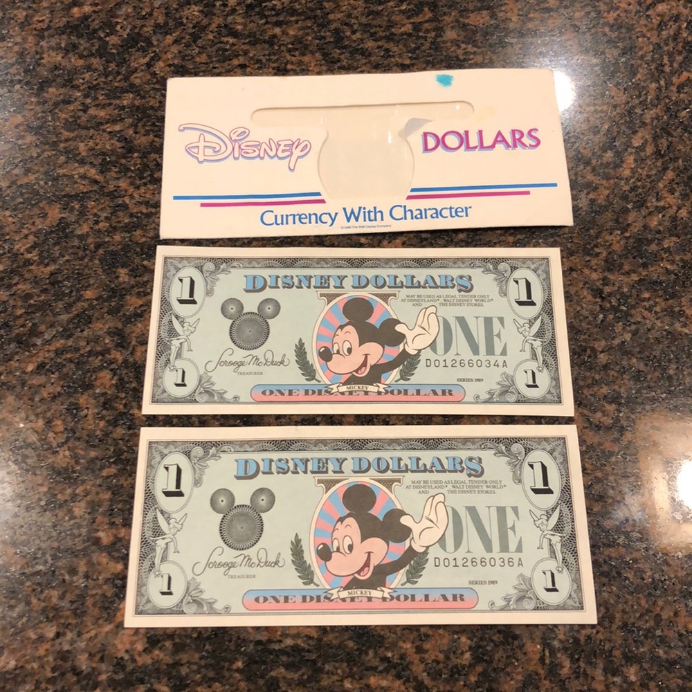 Disney Dollar 1989 Series One Dollar Bill Bundle